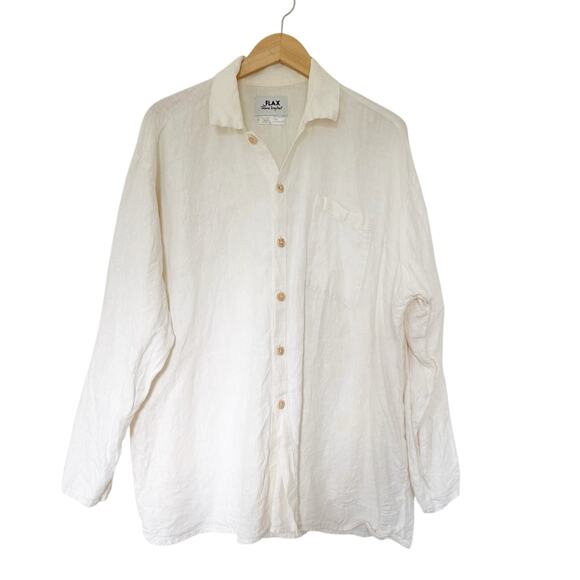 Flax by Jeanne Engelhart White 100% Linen Long Sleeve Button Down Shirt Sz L - Picture 1 of 3
